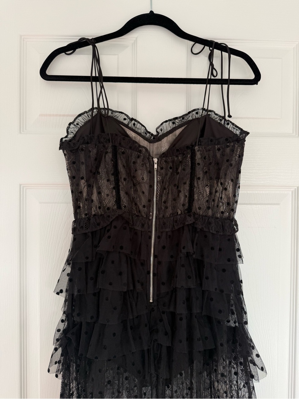 For Love & Lemons Black Sheer Polka-Dot Tiered Maxi Dress - Picture 3 of 9